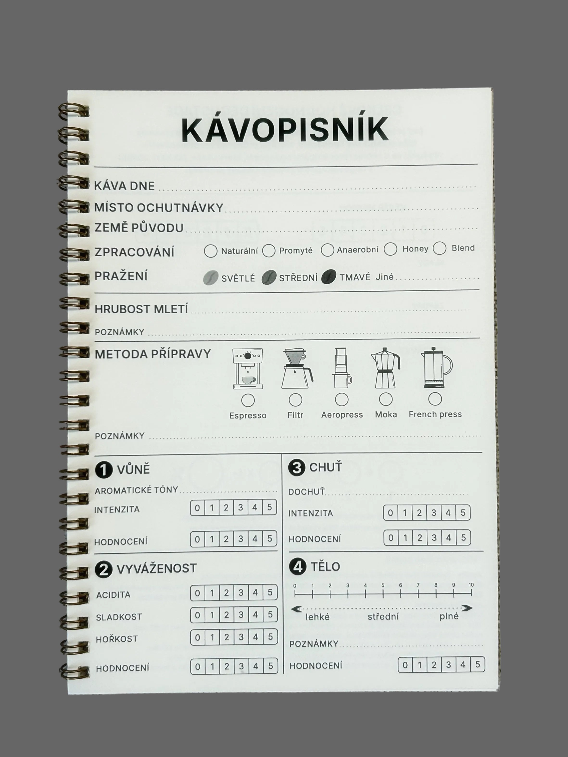 Kávopisník A5: prostor pro 10 kávových zápisů
